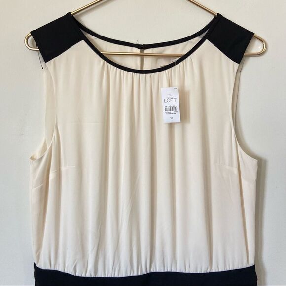 ANN TAYLOR LOFT Black and Cream Sleeveless Sheath Dress Size 10 New With Tags! - Picture 2 of 8